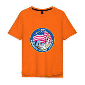 Мужская футболка хлопок Oversize с принтом NASA Kennedy Space Center в Санкт-Петербурге, 100% хлопок | свободный крой, круглый ворот, “спинка” длиннее передней части | administration | aeronautics | brand | logo | nasa | national | oldschool | space | usa | исследование | космос | лого | наса | национальное | олдскул | сша | управление