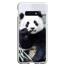 Чехол для Samsung S10E с принтом Большая панда в Санкт-Петербурге, Силикон | Область печати: задняя сторона чехла, без боковых панелей | бамбук | белый | джунгли | дикое | животное | китай | лес | медведь | черный