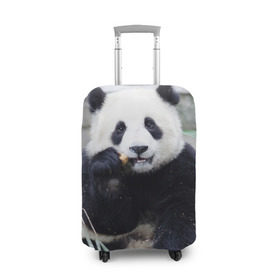 Чехол для чемодана 3D с принтом Большая панда в Санкт-Петербурге, 86% полиэфир, 14% спандекс | двустороннее нанесение принта, прорези для ручек и колес | бамбук | белый | джунгли | дикое | животное | китай | лес | медведь | черный