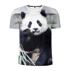 Мужская футболка 3D спортивная с принтом Большая панда в Санкт-Петербурге, 100% полиэстер с улучшенными характеристиками | приталенный силуэт, круглая горловина, широкие плечи, сужается к линии бедра | Тематика изображения на принте: бамбук | белый | джунгли | дикое | животное | китай | лес | медведь | черный
