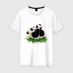 Мужская футболка хлопок с принтом Милая панда в Санкт-Петербурге, 100% хлопок | прямой крой, круглый вырез горловины, длина до линии бедер, слегка спущенное плечо. | мяч | футбол