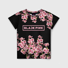 Детская футболка 3D с принтом BlackPink sakura в Санкт-Петербурге, 100% гипоаллергенный полиэфир | прямой крой, круглый вырез горловины, длина до линии бедер, чуть спущенное плечо, ткань немного тянется | black  pink | blackpink | jennie | jisoo | k pop | lalisa | sakura | группа | к поп | корейская группа | розовый | сакура | черный