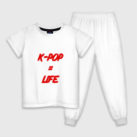 Детская пижама хлопок с принтом K-POP = LIFE в Санкт-Петербурге, 100% хлопок |  брюки и футболка прямого кроя, без карманов, на брюках мягкая резинка на поясе и по низу штанин
 | Тематика изображения на принте: bts | j hope | jimin | jin | jungkook | k pop | rap monster | rapmon | suga | v | бтс | группа | корея