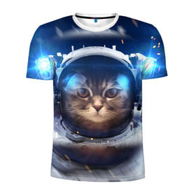 Мужская футболка 3D спортивная с принтом КОТ АСТРОНАВТ в Санкт-Петербурге, 100% полиэстер с улучшенными характеристиками | приталенный силуэт, круглая горловина, широкие плечи, сужается к линии бедра | astronaut | cat | space | животные | космос | кот | кот астронавт