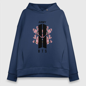 Женское худи Oversize хлопок с принтом BTS ARMY в Санкт-Петербурге, френч-терри — 70% хлопок, 30% полиэстер. Мягкий теплый начес внутри —100% хлопок | боковые карманы, эластичные манжеты и нижняя кромка, капюшон на магнитной кнопке | bts | bts army | j hope | jimin | jin | jungkook | k pop | rap monster | rapmon | suga | v | бтс | группа | корея