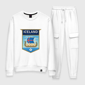 Женский костюм хлопок с принтом Футбол - Исландия в Санкт-Петербурге, 100% хлопок | на свитшоте круглая горловина, мягкая резинка по низу. Брюки заужены к низу, на них два вида карманов: два 