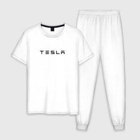 Мужская пижама хлопок с принтом Tesla в Санкт-Петербурге, 100% хлопок | брюки и футболка прямого кроя, без карманов, на брюках мягкая резинка на поясе и по низу штанин
 | elon | mask | musk | илон маск | маск | тесла