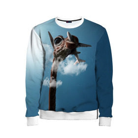 Детский свитшот 3D с принтом Жираф и самолет в Санкт-Петербурге, 100% полиэстер | свободная посадка, прямой крой, мягкая тканевая резинка на рукавах и понизу свитшота | Тематика изображения на принте: животные | жираф | небо | облака | природа | самолет | солнце | юмор