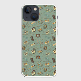 Чехол для iPhone 13 mini с принтом Oldschool pattern в Санкт-Петербурге,  |  | 80 | 90 | camera | eighties | nineties | oldschool | phone | retro | vch | видеокассета | восьмидесятые | девяностые | камера | кассета | олдскул | очки | ретро | телефон