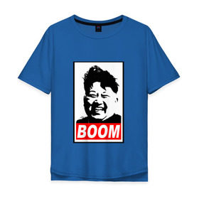Мужская футболка хлопок Oversize с принтом BOOM КИМ ЧЕН ЫН в Санкт-Петербурге, 100% хлопок | свободный крой, круглый ворот, “спинка” длиннее передней части | Тематика изображения на принте: boom | kim chen eun | mems | ким чен ын | кнр | мемы | северная корея | ядерные ракеты