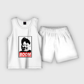 Детская пижама с шортами хлопок с принтом BOOM КИМ ЧЕН ЫН в Санкт-Петербурге,  |  | boom | kim chen eun | mems | ким чен ын | кнр | мемы | северная корея | ядерные ракеты