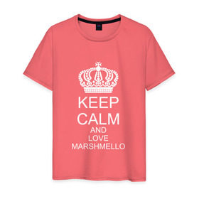 Мужская футболка хлопок с принтом KEEP CALM AND LOVE MARSHMELLO в Санкт-Петербурге, 100% хлопок | прямой крой, круглый вырез горловины, длина до линии бедер, слегка спущенное плечо. | 
