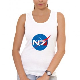 Женская майка хлопок с принтом NASA N7 MASS EFFECT в Санкт-Петербурге, 95% хлопок, 5% эластан |  | Тематика изображения на принте: logo | n7 | nasa | space | логотип | масс эффект | н7 | наса