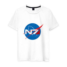 Мужская футболка хлопок с принтом NASA N7 MASS EFFECT в Санкт-Петербурге, 100% хлопок | прямой крой, круглый вырез горловины, длина до линии бедер, слегка спущенное плечо. | logo | n7 | nasa | space | логотип | масс эффект | н7 | наса