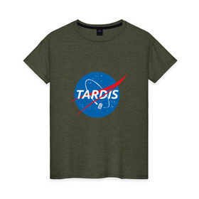 Женская футболка хлопок с принтом TARDIS / DOCTOR WHO   NASA в Санкт-Петербурге, 100% хлопок | прямой крой, круглый вырез горловины, длина до линии бедер, слегка спущенное плечо | doctor who | nasa | tardis | доктор кто | машина времени | наса | тардис