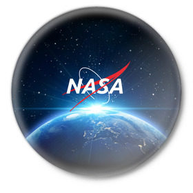 Значок с принтом NASA в Санкт-Петербурге,  металл | круглая форма, металлическая застежка в виде булавки | Тематика изображения на принте: galaxy | nasa | planet | star | астрономия | галактика | звезды | космос | надписи | наса | планета