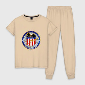 Женская пижама хлопок с принтом Amerika Apollo 16 NASA в Санкт-Петербурге, 100% хлопок | брюки и футболка прямого кроя, без карманов, на брюках мягкая резинка на поясе и по низу штанин | 