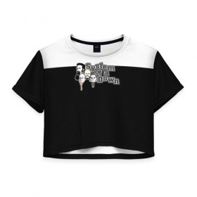 Женская футболка 3D укороченная с принтом System of a Down в Санкт-Петербурге, 100% полиэстер | круглая горловина, длина футболки до линии талии, рукава с отворотами | 