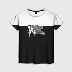 Женская футболка 3D с принтом System of a Down в Санкт-Петербурге, 100% полиэфир ( синтетическое хлопкоподобное полотно) | прямой крой, круглый вырез горловины, длина до линии бедер | 