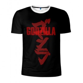 Мужская футболка 3D спортивная с принтом GODZILLA в Санкт-Петербурге, 100% полиэстер с улучшенными характеристиками | приталенный силуэт, круглая горловина, широкие плечи, сужается к линии бедра | comic con | godzilla | gojira | logo | годзилла | знаки | иероглифы | лого | монстр | фильм | чудовище