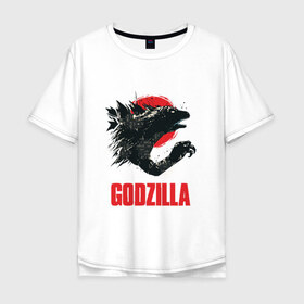 Мужская футболка хлопок Oversize с принтом GODZILLA в Санкт-Петербурге, 100% хлопок | свободный крой, круглый ворот, “спинка” длиннее передней части | comic con | godzilla | gojira | logo | годзилла | знаки | иероглифы | лого | монстр | фильм | чудовище