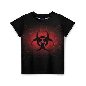 Детская футболка 3D с принтом Biohazard в Санкт-Петербурге, 100% гипоаллергенный полиэфир | прямой крой, круглый вырез горловины, длина до линии бедер, чуть спущенное плечо, ткань немного тянется | biohazard | plague inc | биологическая опасность | знак