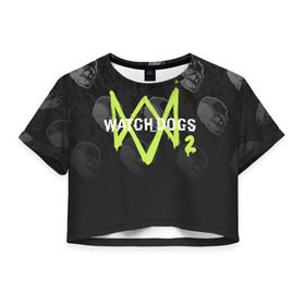 Женская футболка 3D укороченная с принтом WATCH DOGS 2 в Санкт-Петербурге, 100% полиэстер | круглая горловина, длина футболки до линии талии, рукава с отворотами | action | ct os | fox | gamer | hacker | player | watch dogs | watch dogs 2 | знак лиса | хакер