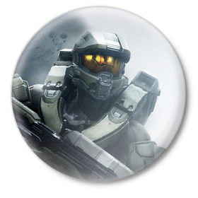 Значок с принтом Halo 5 в Санкт-Петербурге,  металл | круглая форма, металлическая застежка в виде булавки | halo | wars | космос | крепость | мир | ореол | оружие | реквием | стратегия | супер | фантастика