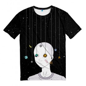 Мужская футболка 3D с принтом Звездный мальчик в Санкт-Петербурге, 100% полиэфир | прямой крой, круглый вырез горловины, длина до линии бедер | звезды | планеты | солнечная система