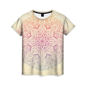 Женская футболка 3D с принтом Мандала блаженства в Санкт-Петербурге, 100% полиэфир ( синтетическое хлопкоподобное полотно) | прямой крой, круглый вырез горловины, длина до линии бедер | mandala | индия | колесо