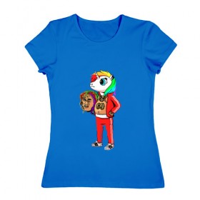 Женская футболка хлопок с принтом 69 rainbow в Санкт-Петербурге, 100% хлопок | прямой крой, круглый вырез горловины, длина до линии бедер, слегка спущенное плечо | 6ix9ine | единорог | пони