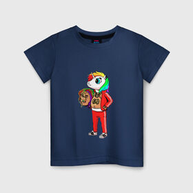 Детская футболка хлопок с принтом 69 rainbow в Санкт-Петербурге, 100% хлопок | круглый вырез горловины, полуприлегающий силуэт, длина до линии бедер | Тематика изображения на принте: 6ix9ine | единорог | пони