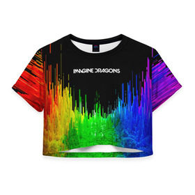 Женская футболка 3D укороченная с принтом IMAGINE DRAGONS в Санкт-Петербурге, 100% полиэстер | круглая горловина, длина футболки до линии талии, рукава с отворотами | color | imagine dragons | logo | stripes | trend | абстракция | группа | линии | лого | рок | рэп | фирменные цвета