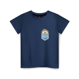 Детская футболка хлопок с принтом Ёжик в кармане в Санкт-Петербурге, 100% хлопок | круглый вырез горловины, полуприлегающий силуэт, длина до линии бедер | Тематика изображения на принте: еж | ёжик | ёжик в кармане | лес