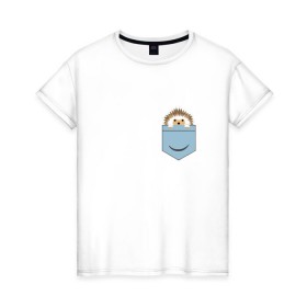 Женская футболка хлопок с принтом Ёжик в кармане в Санкт-Петербурге, 100% хлопок | прямой крой, круглый вырез горловины, длина до линии бедер, слегка спущенное плечо | еж | ёжик | ёжик в кармане | лес