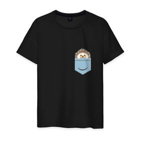 Мужская футболка хлопок с принтом Ёжик в кармане в Санкт-Петербурге, 100% хлопок | прямой крой, круглый вырез горловины, длина до линии бедер, слегка спущенное плечо. | еж | ёжик | ёжик в кармане | лес