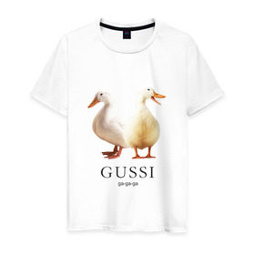 Мужская футболка хлопок с принтом Gussi в Санкт-Петербурге, 100% хлопок | прямой крой, круглый вырез горловины, длина до линии бедер, слегка спущенное плечо. | gucci | gussi | гусь | гучи | гуччи