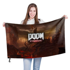 Флаг 3D с принтом DOOM Eternal в Санкт-Петербурге, 100% полиэстер | плотность ткани — 95 г/м2, размер — 67 х 109 см. Принт наносится с одной стороны | doom | doomguy | slayer | вечный | дум | думгай | палач рока