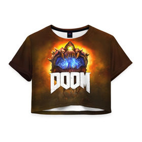 Женская футболка Cropp-top с принтом Doom Cacodemon в Санкт-Петербурге, 100% полиэстер | круглая горловина, длина футболки до линии талии, рукава с отворотами | 
