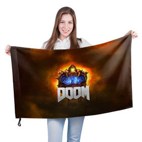 Флаг 3D с принтом Doom Cacodemon в Санкт-Петербурге, 100% полиэстер | плотность ткани — 95 г/м2, размер — 67 х 109 см. Принт наносится с одной стороны | 