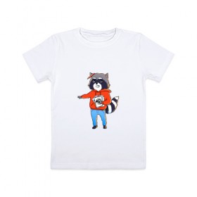 Детская футболка хлопок с принтом Енот-писатель в Санкт-Петербурге, 100% хлопок | круглый вырез горловины, полуприлегающий силуэт, длина до линии бедер | 