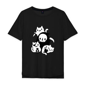 Мужская футболка хлопок Oversize с принтом CAT GOT YOUR SOUL в Санкт-Петербурге, 100% хлопок | свободный крой, круглый ворот, “спинка” длиннее передней части | animal | cat | dark souls | dead | death | die | kitty | pets | rip | домашние животные | животные | кот | котики | кошки | нож | оружие | пафосные | питомец | темные души | яд