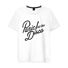 Мужская футболка хлопок с принтом Panic at the disco logo в Санкт-Петербурге, 100% хлопок | прямой крой, круглый вырез горловины, длина до линии бедер, слегка спущенное плечо. | brendon urie | patd | spencer smith | tyan ross