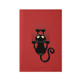 Обложка для паспорта матовая кожа с принтом Черный Кот в Санкт-Петербурге, натуральная матовая кожа | размер 19,3 х 13,7 см; прозрачные пластиковые крепления | Тематика изображения на принте: black | cat | cats | кот | котенок | коты | кошка | кошки | красный | черная