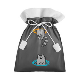 Подарочный 3D мешок с принтом Кот в Портале в Санкт-Петербурге, 100% полиэстер | Размер: 29*39 см | cat | cats | game | games | portal | tail | valve | в портале | вэльв | игра | игры | кот | коты | кошка | кошки | портал | хвост