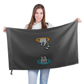 Флаг 3D с принтом Кот в Портале в Санкт-Петербурге, 100% полиэстер | плотность ткани — 95 г/м2, размер — 67 х 109 см. Принт наносится с одной стороны | cat | cats | game | games | portal | tail | valve | в портале | вэльв | игра | игры | кот | коты | кошка | кошки | портал | хвост
