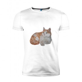 Мужская футболка премиум с принтом Полигональный кот в Санкт-Петербурге, 92% хлопок, 8% лайкра | приталенный силуэт, круглый вырез ворота, длина до линии бедра, короткий рукав | 