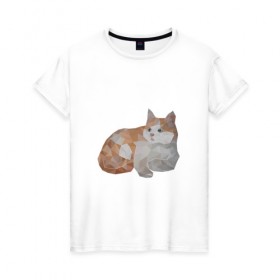 Женская футболка хлопок с принтом Полигональный кот в Санкт-Петербурге, 100% хлопок | прямой крой, круглый вырез горловины, длина до линии бедер, слегка спущенное плечо | 