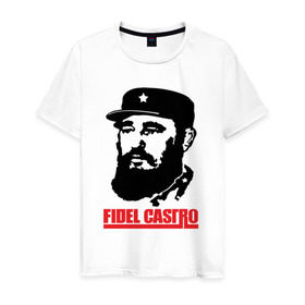Мужская футболка хлопок с принтом Фидель Кастро в Санкт-Петербурге, 100% хлопок | прямой крой, круглый вырез горловины, длина до линии бедер, слегка спущенное плечо. | Тематика изображения на принте: 