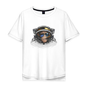 Мужская футболка хлопок Oversize с принтом Обезьяна астронавт в Санкт-Петербурге, 100% хлопок | свободный крой, круглый ворот, “спинка” длиннее передней части | астронавт | космонавт | космос | обезьяна | обезьяна арт | обезьяна рисунок